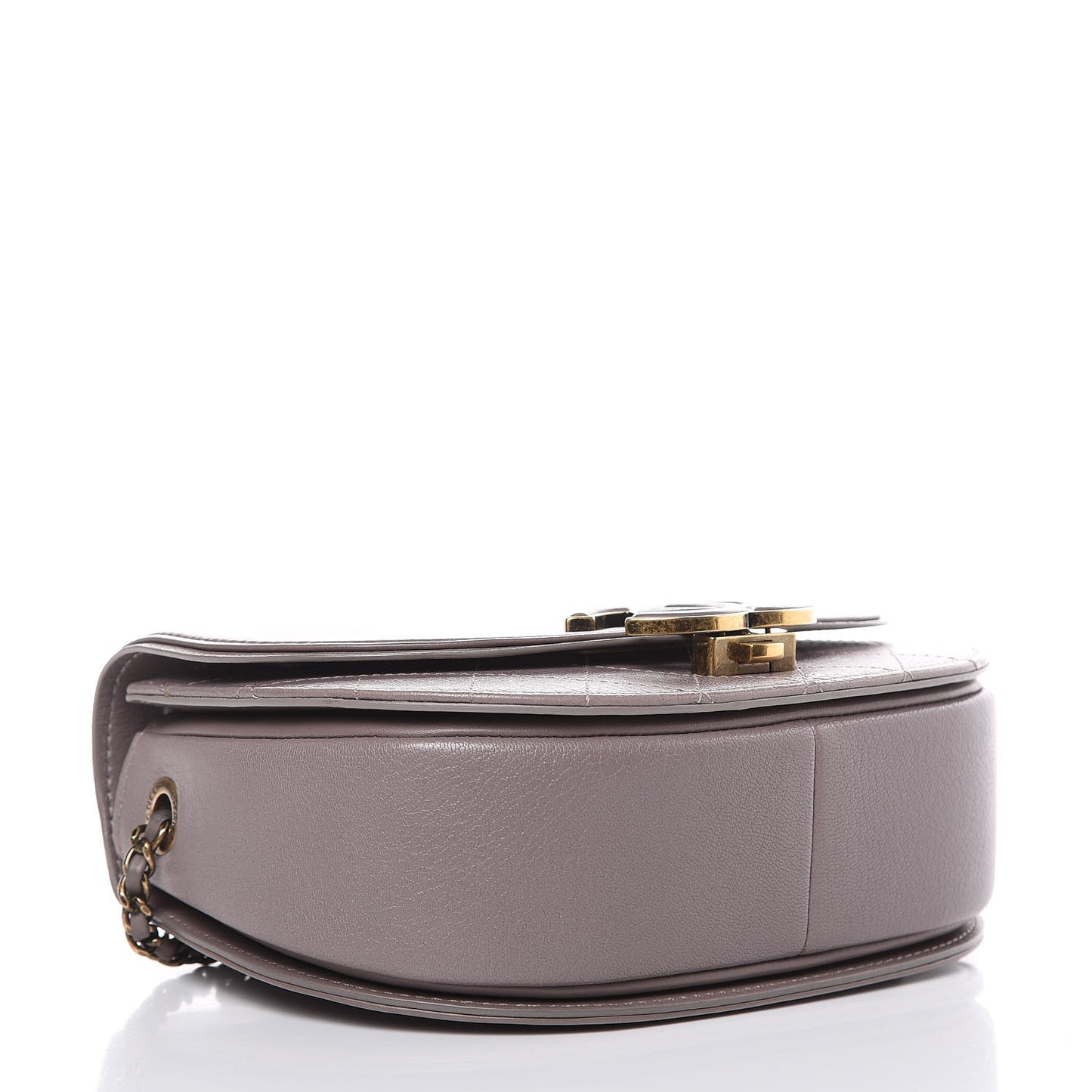 Shiny Calfskin Goatskin Quilted Small Coco Curve Messenger Flap Grey