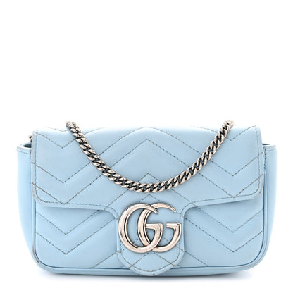 Gucci Calfskin Matelasse Super Mini GG Marmont Shoulder Bag Porcelain Light Blue 1 of 15