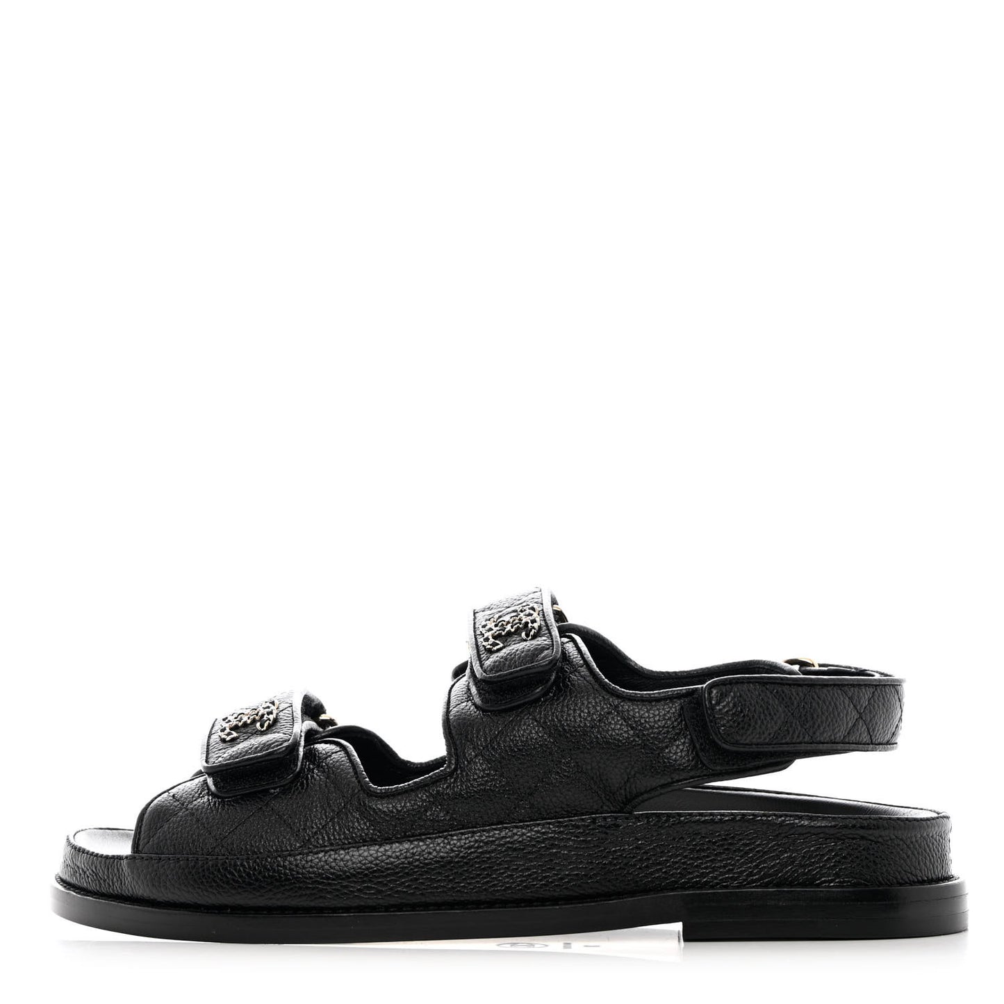 Grained Calfskin Velcro Dad Sandals 38 Black