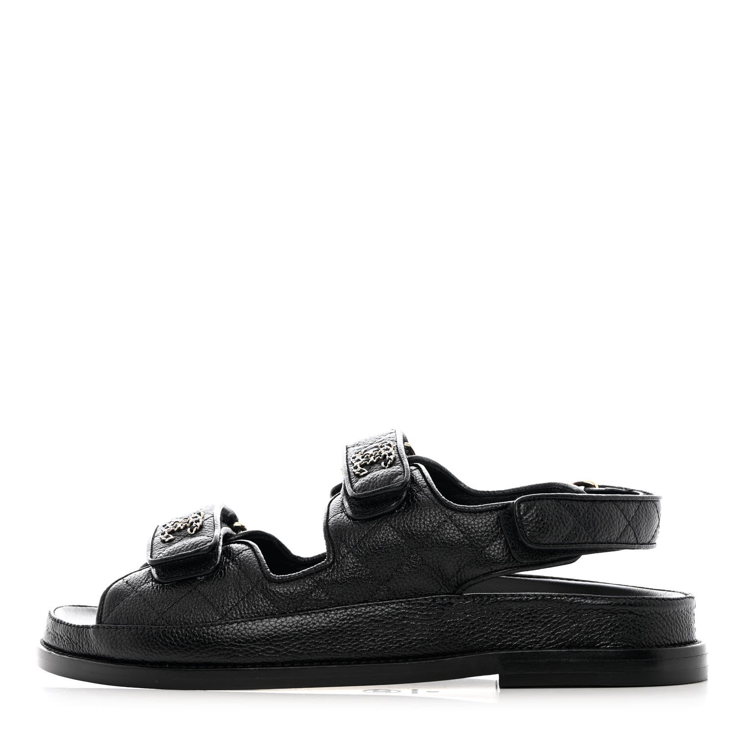 Chanel Grained Calfskin Velcro Dad Sandals 38 Black 1 of 10