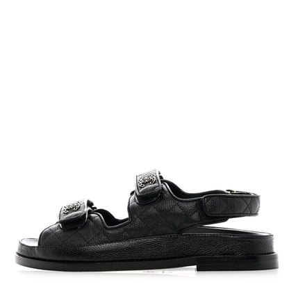 Chanel Grained Calfskin Velcro Dad Sandals 38 Black 1 of 10