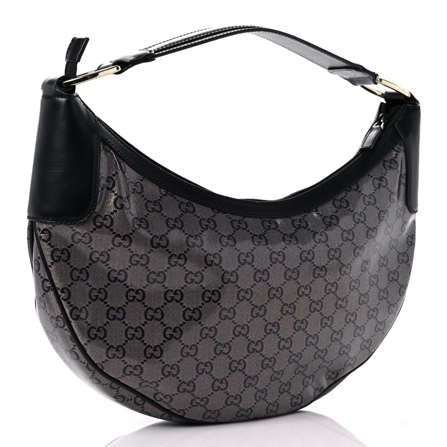 Crystal Monogram Half Moon Hobo Black