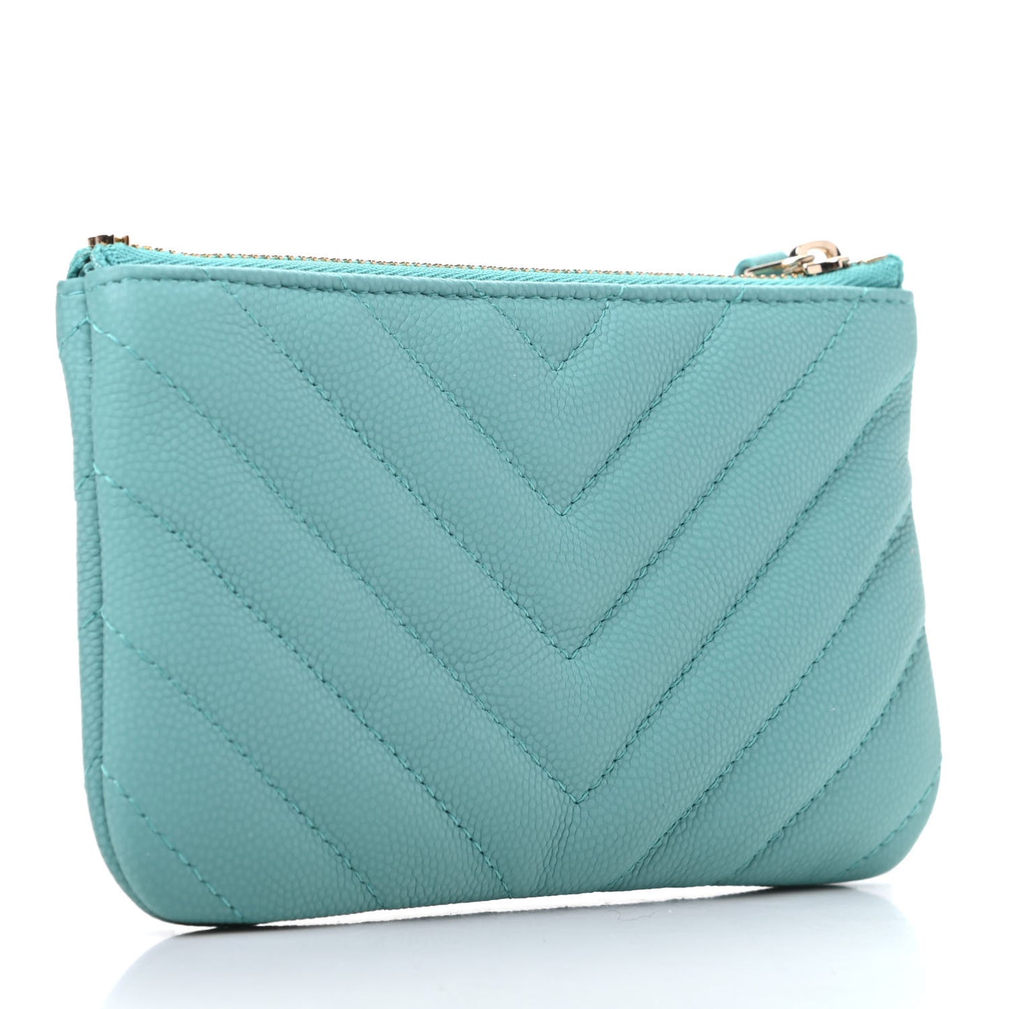 Caviar Flat Chevron Quilted Small Cosmetic Case Green
