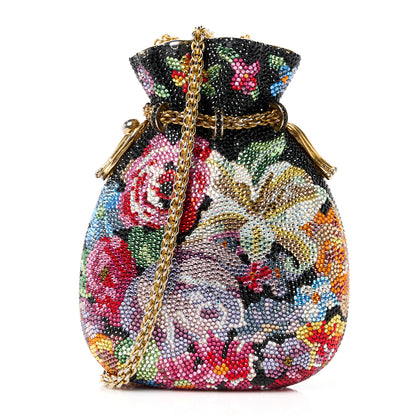 Judith Leiber Swarovski Crystal Floral Minaudiere Clutch Gold Multicolor 1 of 13