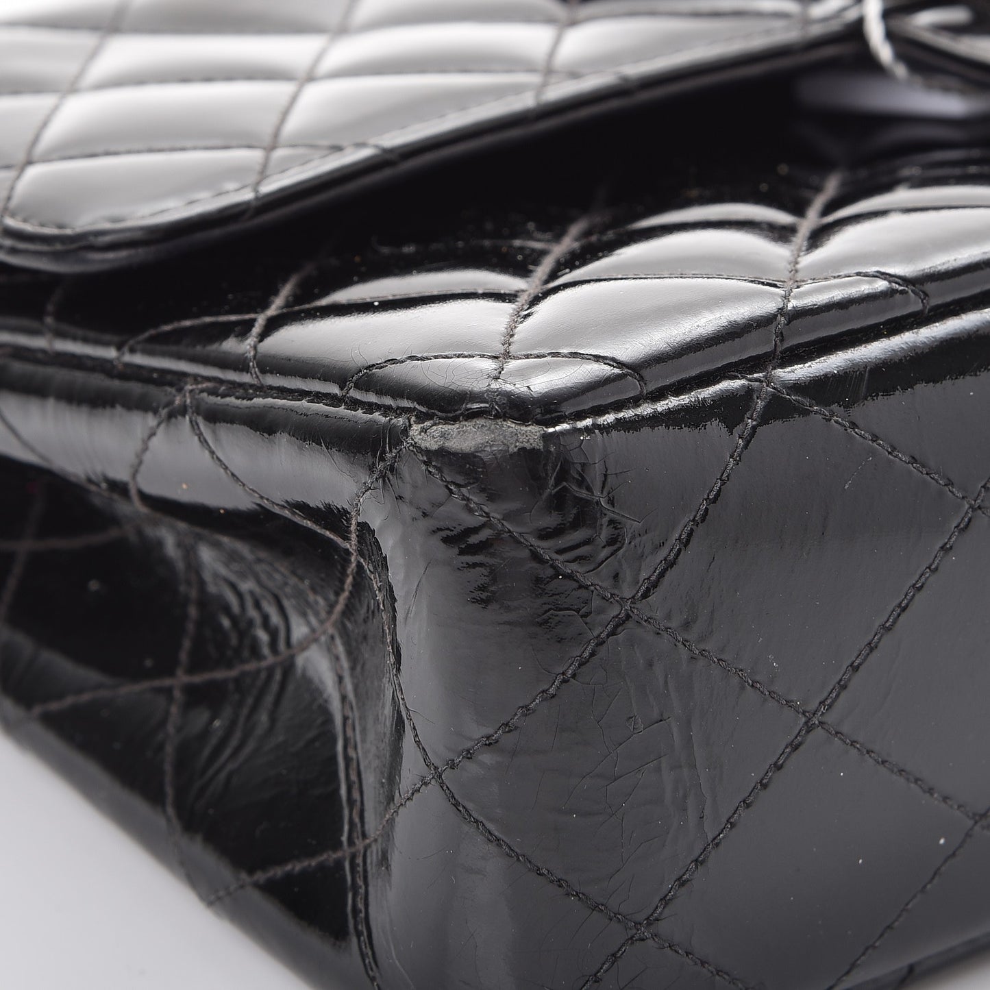 Patent Quilted Medium Double Flap Black