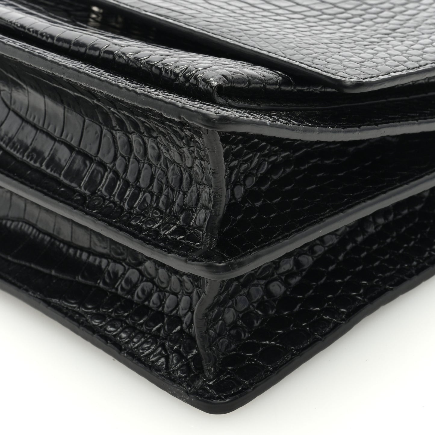 SAINT LAURENT Calfskin Crocodile Embossed Large Monogram Sunset Black