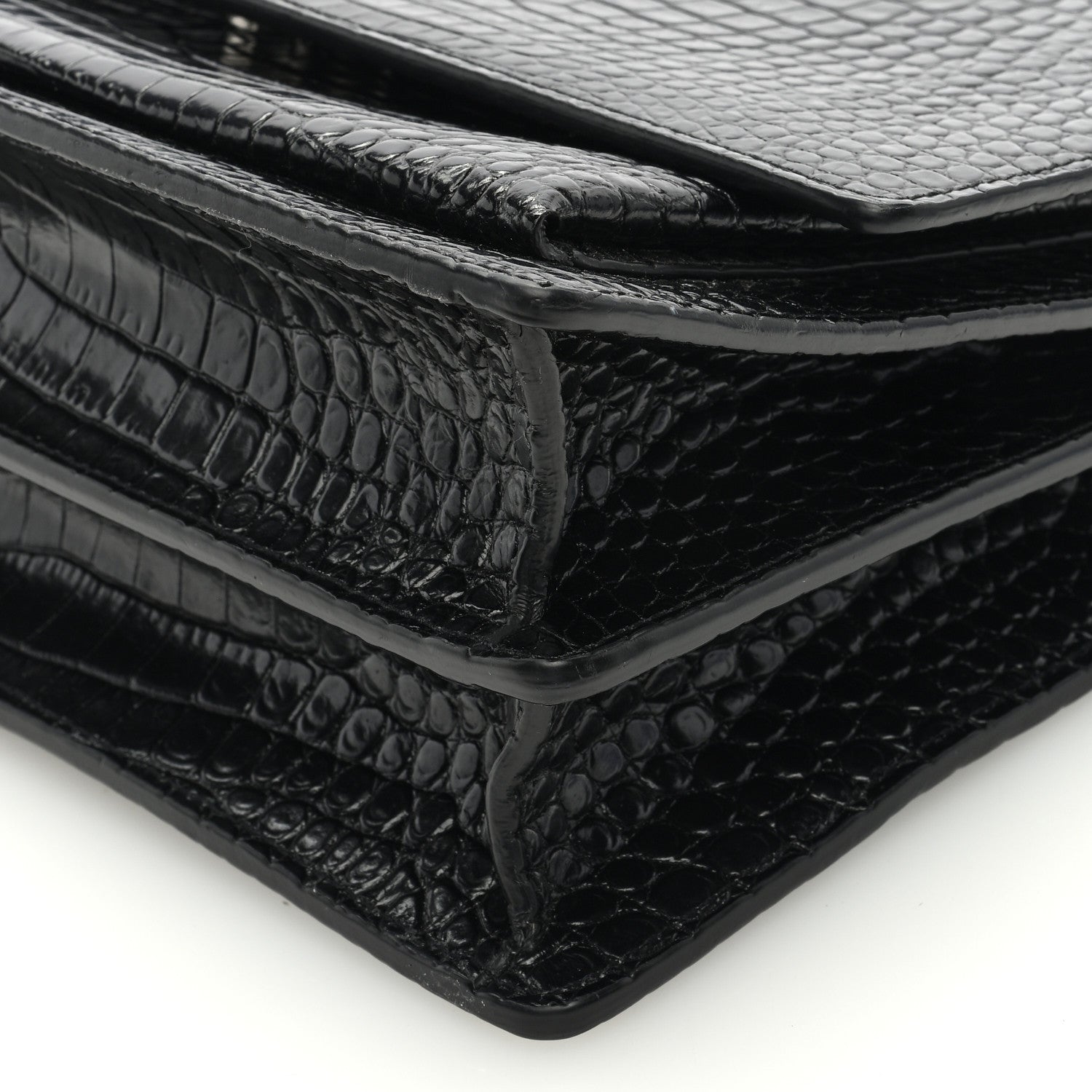 Saint Laurent SAINT LAURENT Calfskin Crocodile Embossed Large Monogram Sunset Black 8 of 8