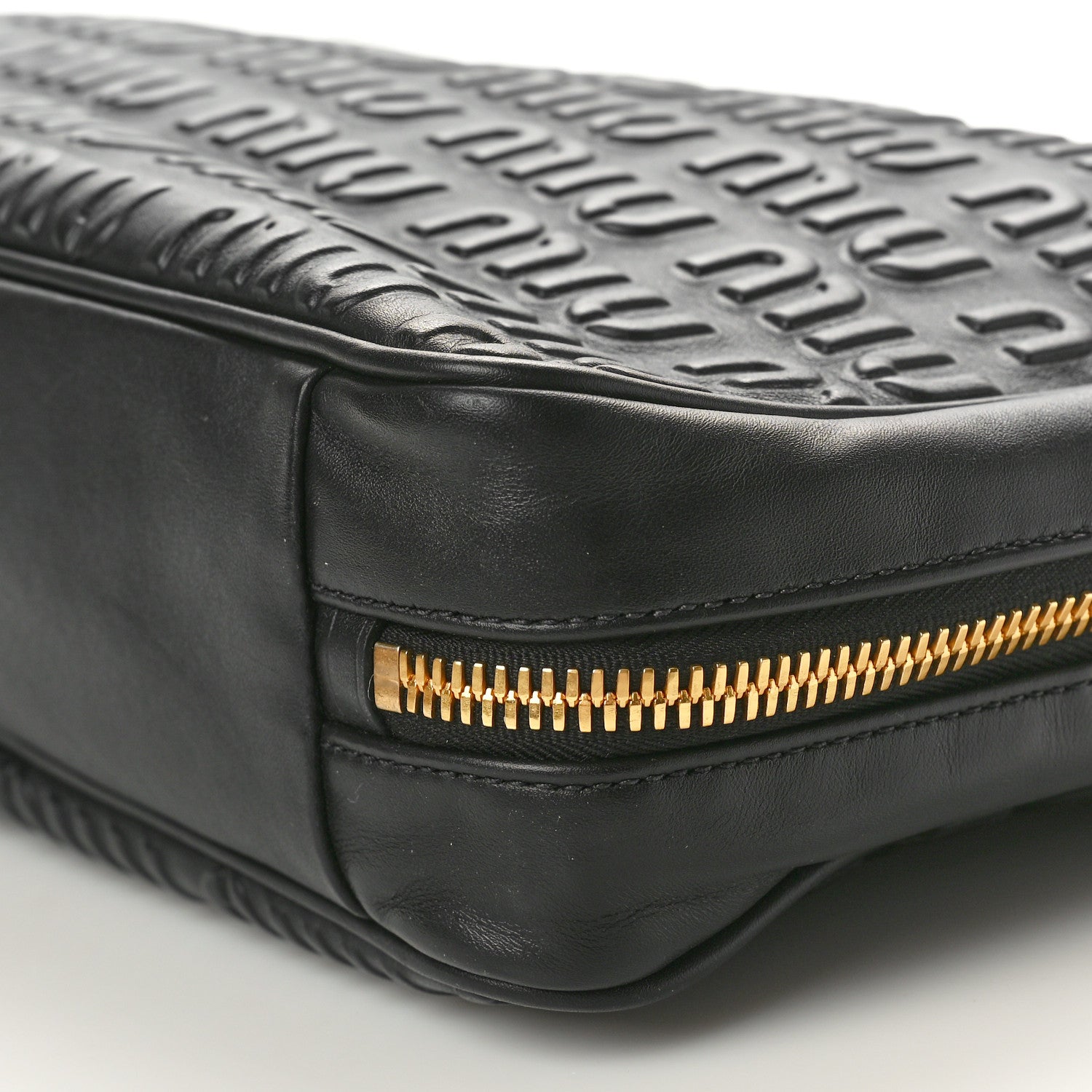 Miu Miu Softy Logo Embossed Chain Shoulder Bag Black 9 of 9