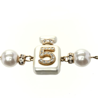 Chanel Pearl Resin Crystal CC No 5 Perfume Bottle Chain Belt Gold Pearly White 3 of 4