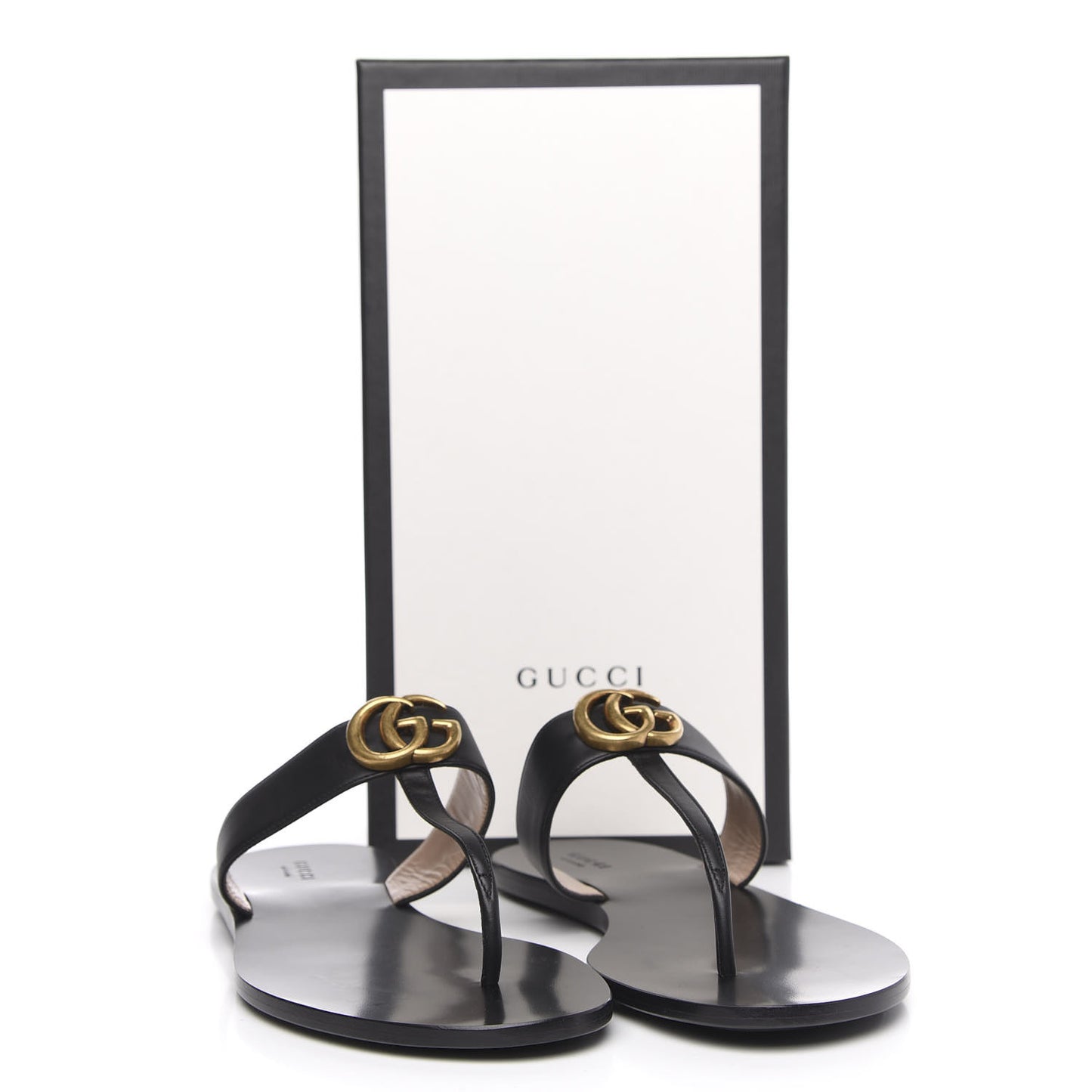 Calfskin GG Marmont Thong Sandals 42 Black