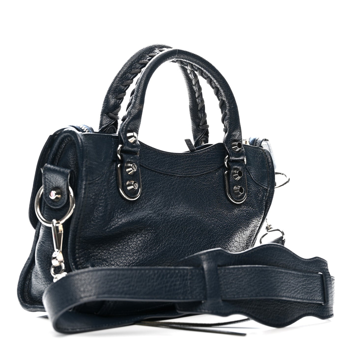 Chevre Silver Metallic Edge Hardware Mini City Bleu de Minuit