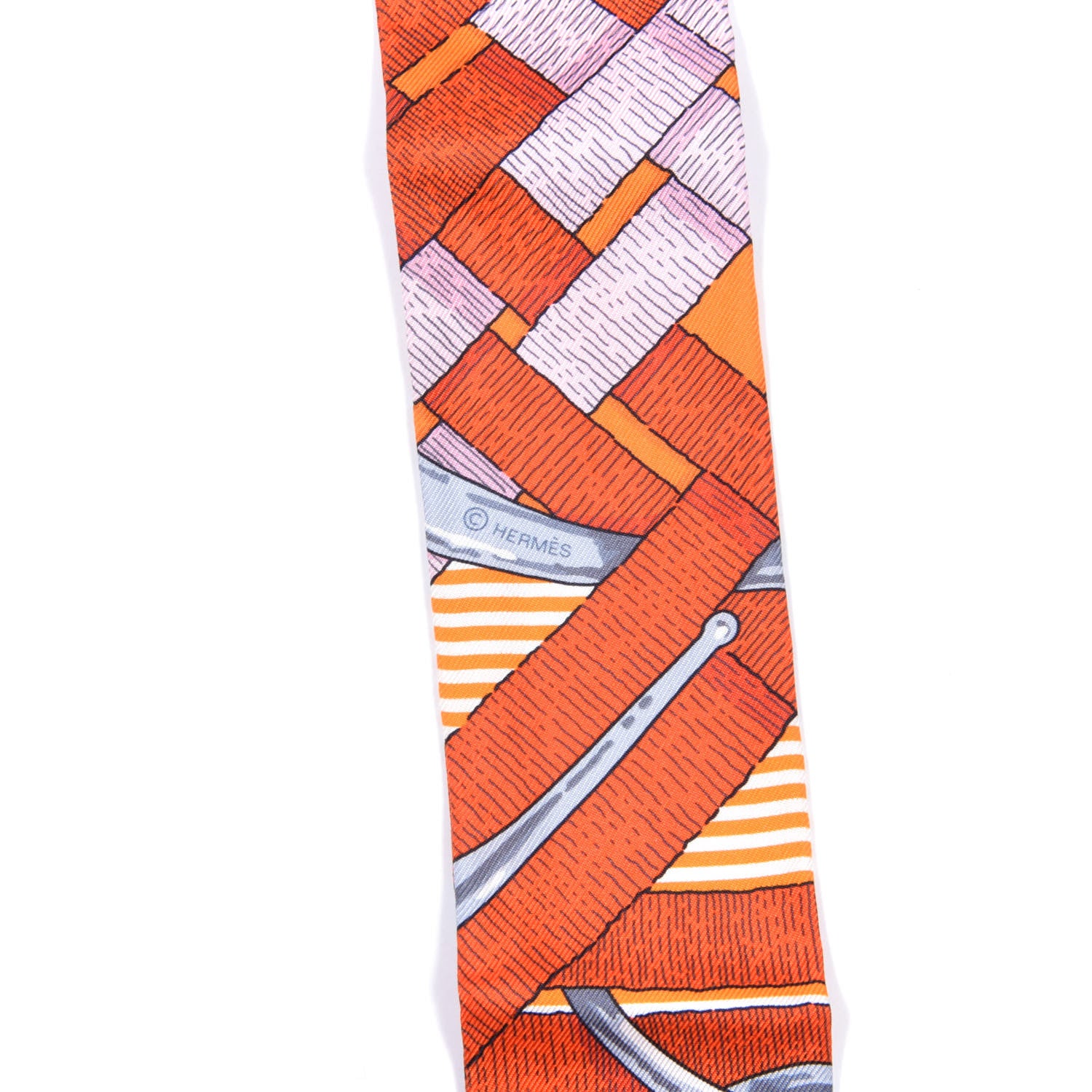 Hermes Silk Mors a Jouets Chemise Twilly Orange Rose White 3 of 4