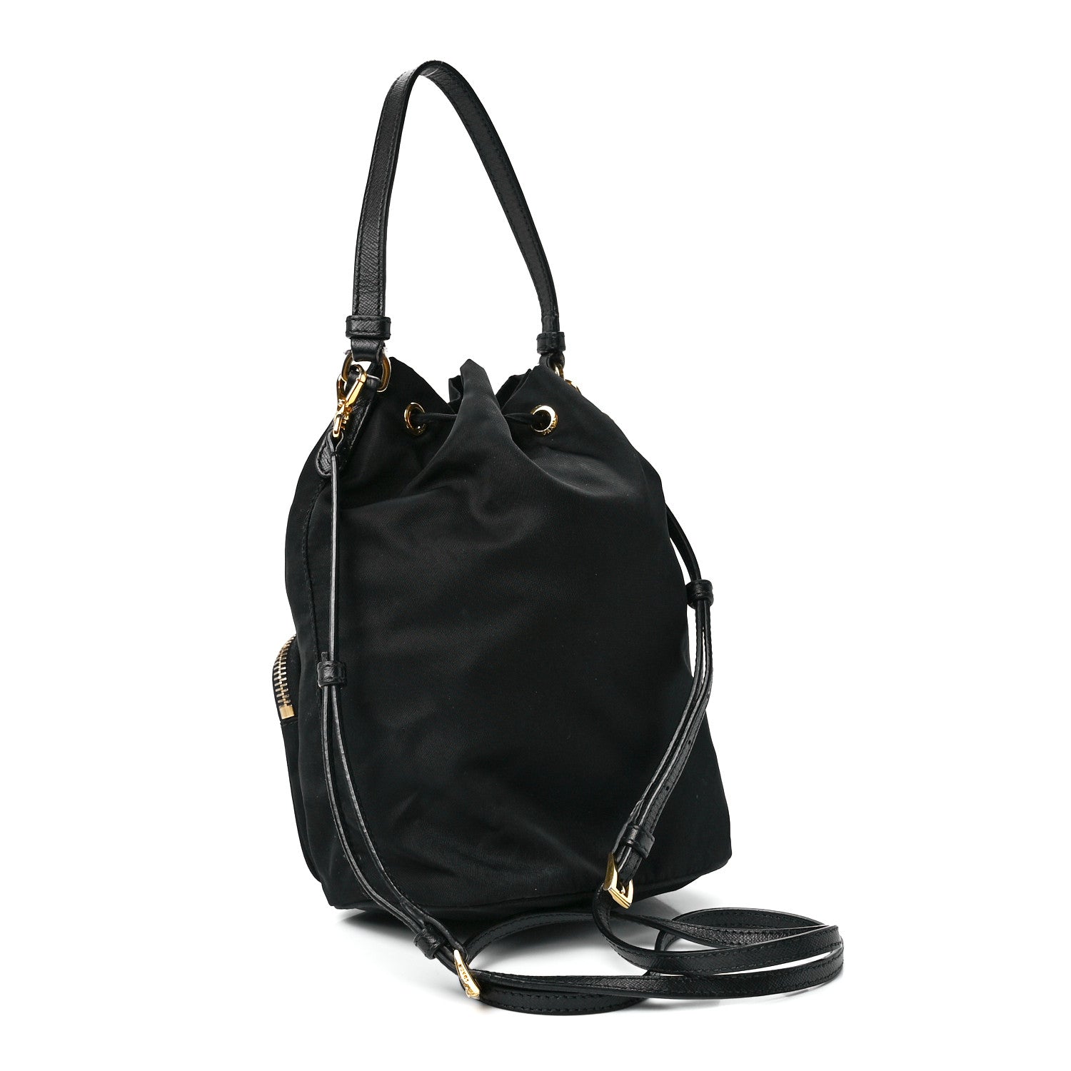 Prada Saffiano Tessuto Nylon Mini Bucket Crossbody Bag Black 3 of 13