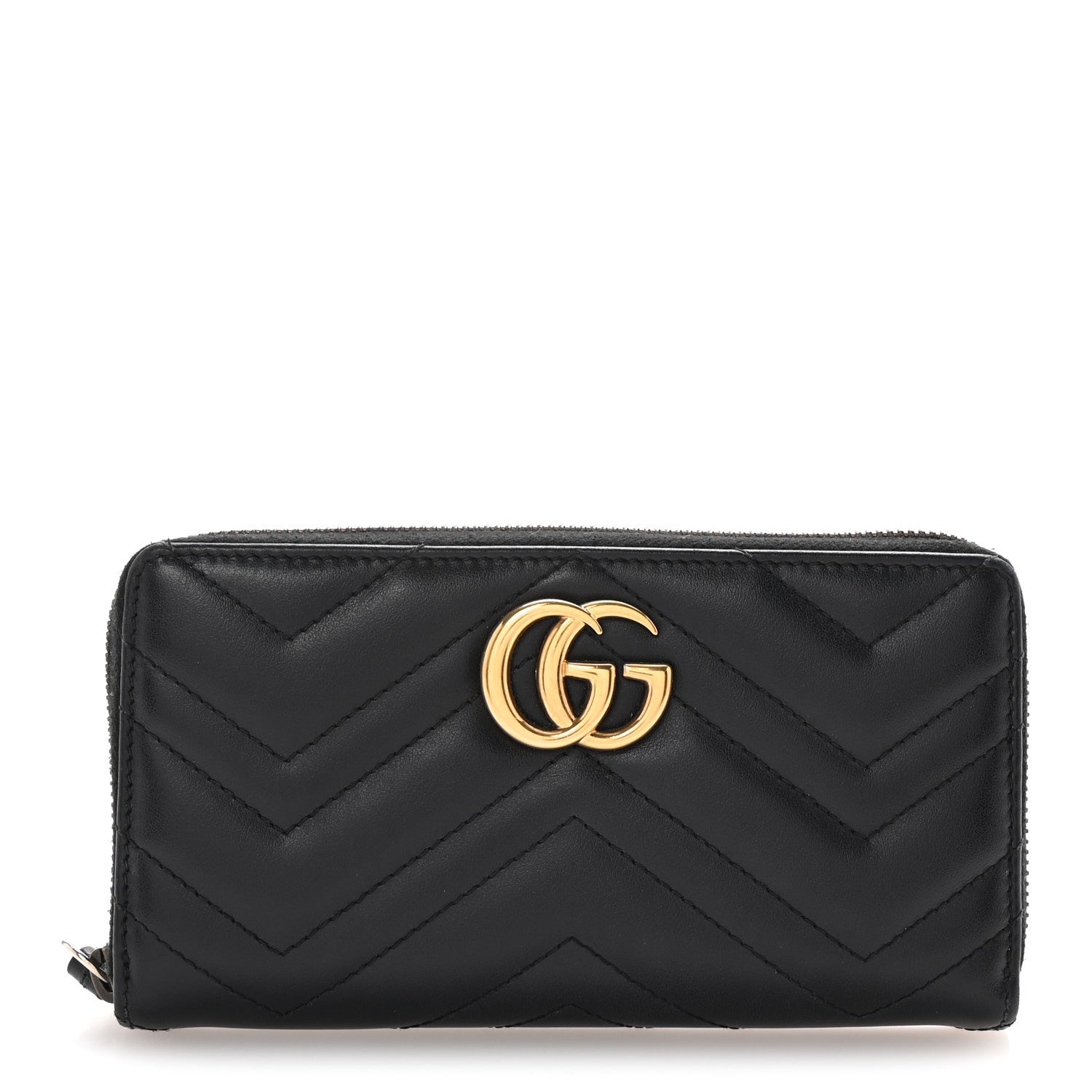 Gucci Calfskin Matelasse GG Marmont Zip Around Wallet Black 1 of 7