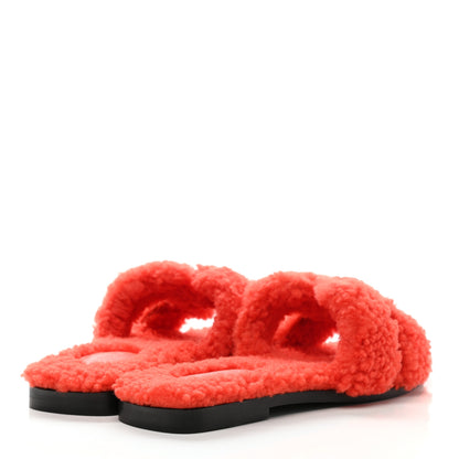 Hermes Woolskin Oran Sandals 37.5 Orange 4 of 8