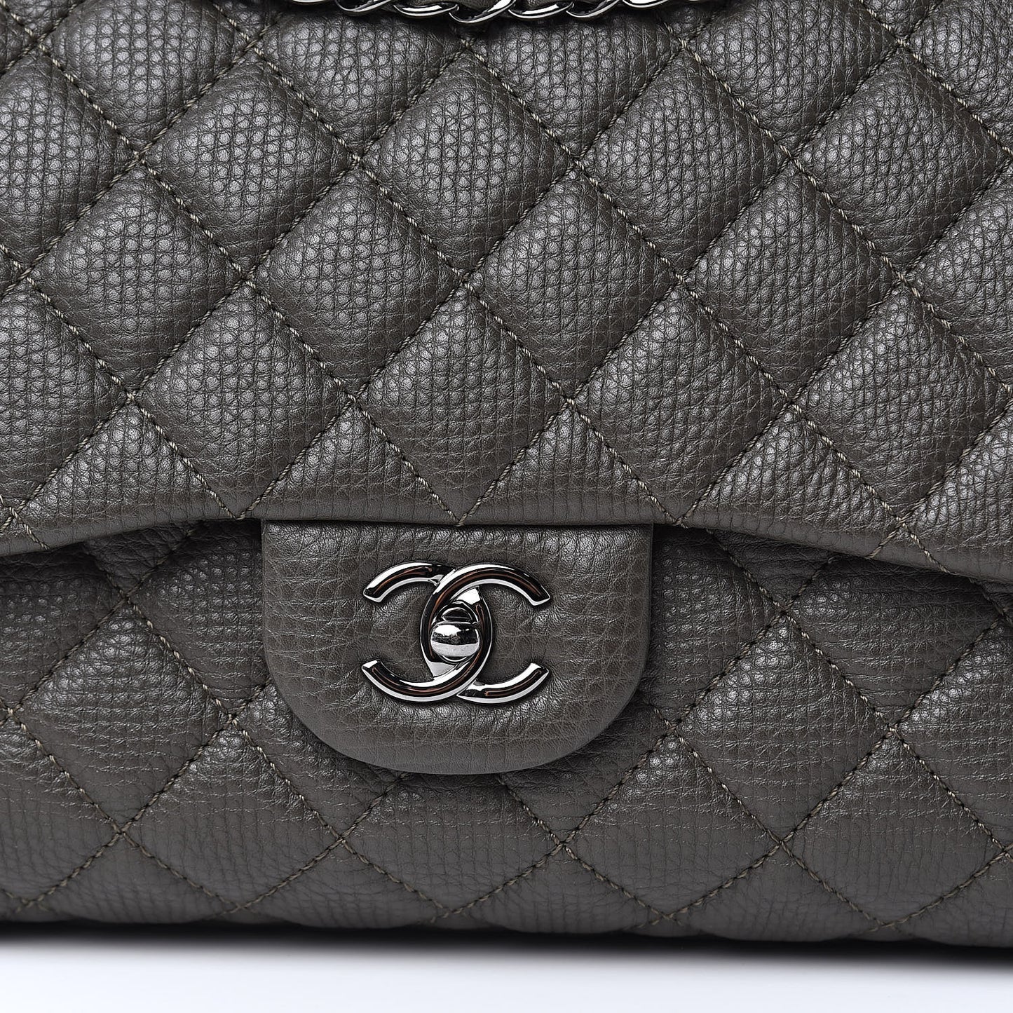 Calfskin Quilted Small XXL Travel Flap Bag Khaki