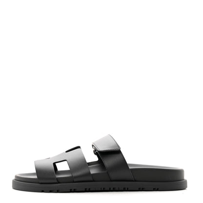 Hermes Calfskin Womens Chypre Sandals 37 Black 1 of 9
