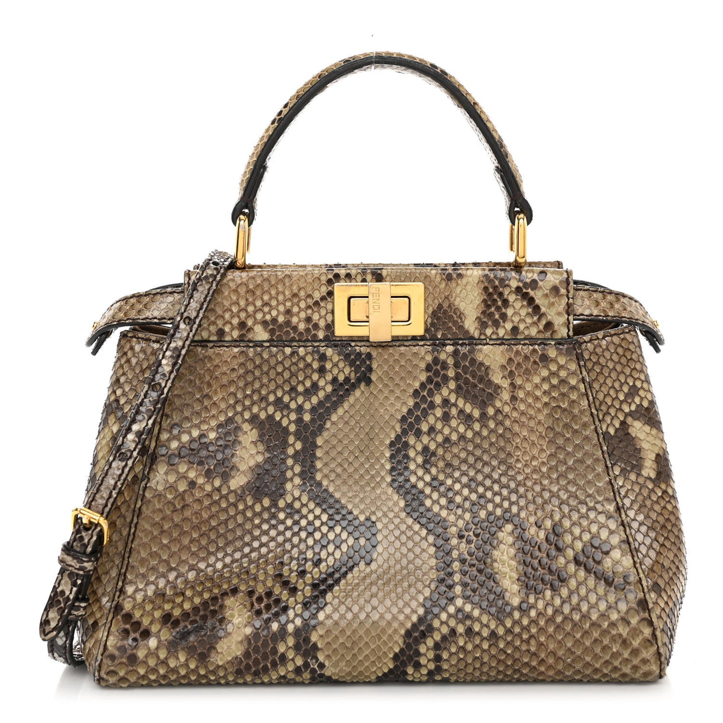 Snakeskin Camoscio Mini Peekaboo Iconic Satchel Asfalto Nocciola