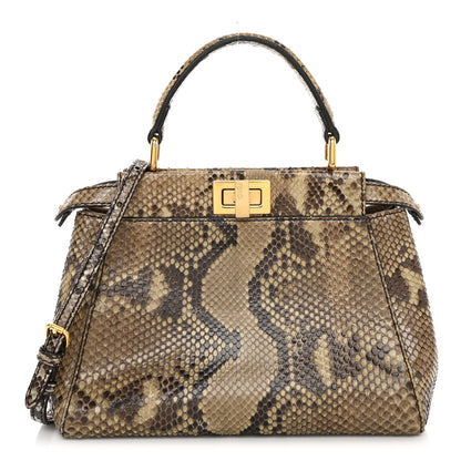 Fendi Snakeskin Camoscio Mini Peekaboo Iconic Satchel Asfalto Nocciola 1 of 10