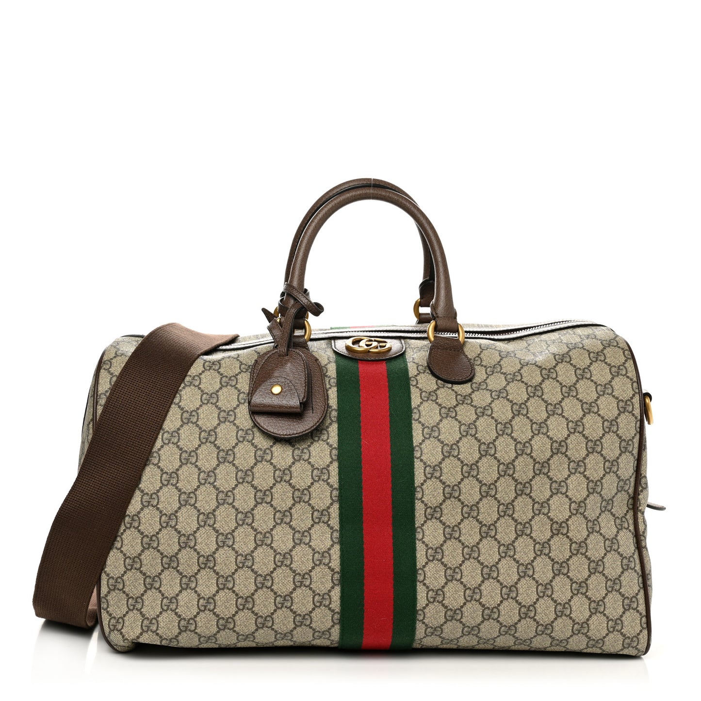 GG Supreme Monogram Textured Dollar Calfskin Web Medium Ophidia Carry-On Duffle Bag Beige Ebony New Acero