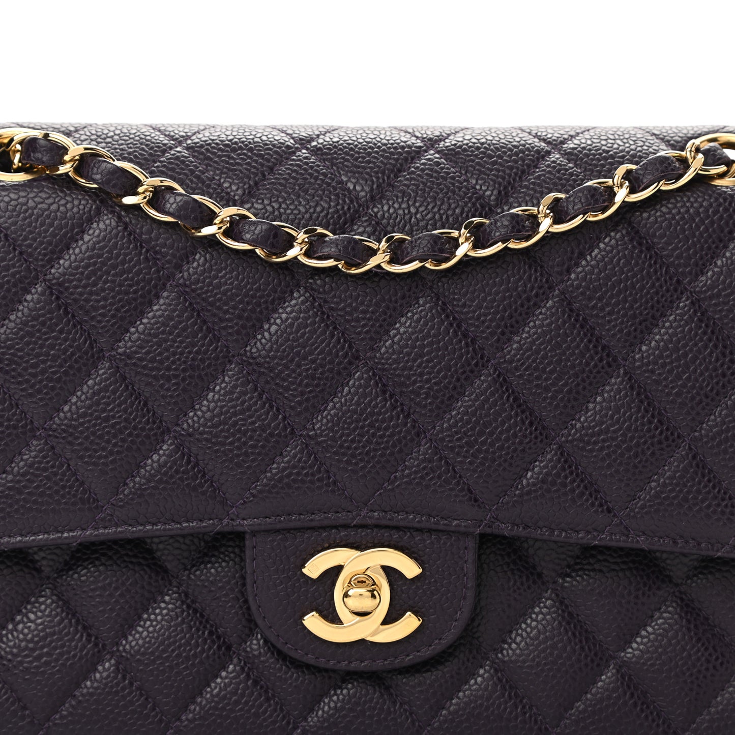 Caviar Quilted Medium Double Flap Dark Purple