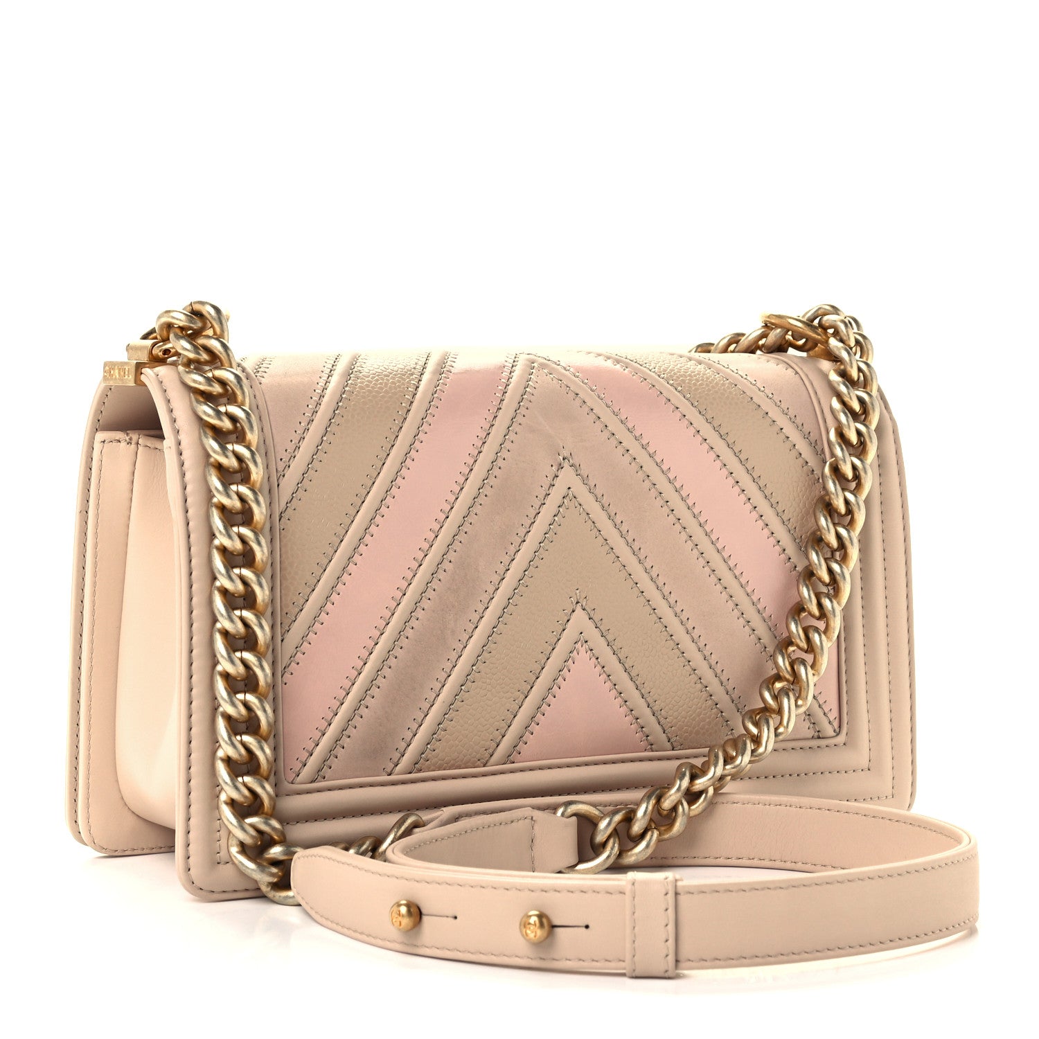 Chanel Caviar Suede Calfskin Chevron Medium Boy Flap Beige 3 of 12