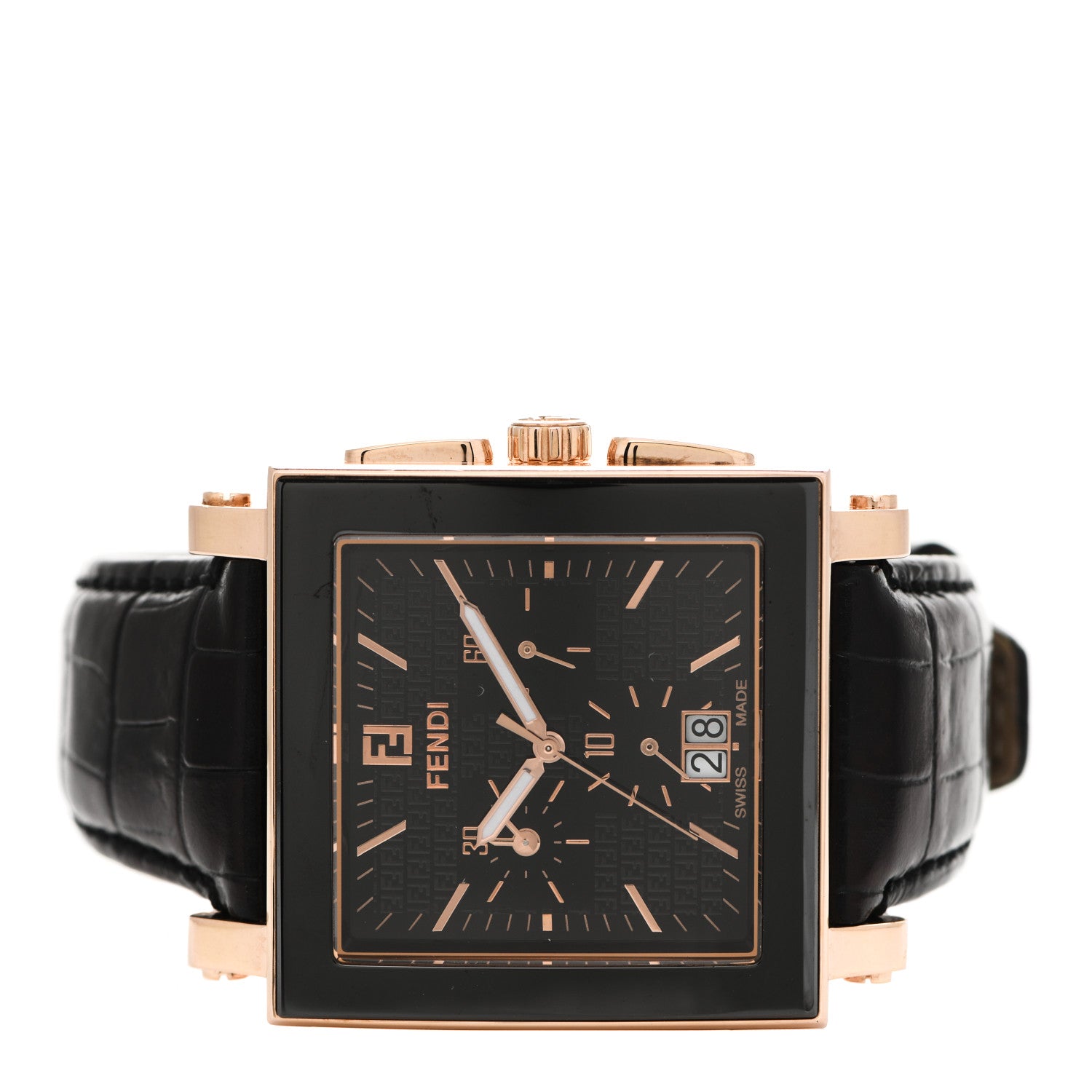 Fendi Stainless Steel Ceramic Calfskin 39mm Quadro Quartz Watch Black 2 of 5