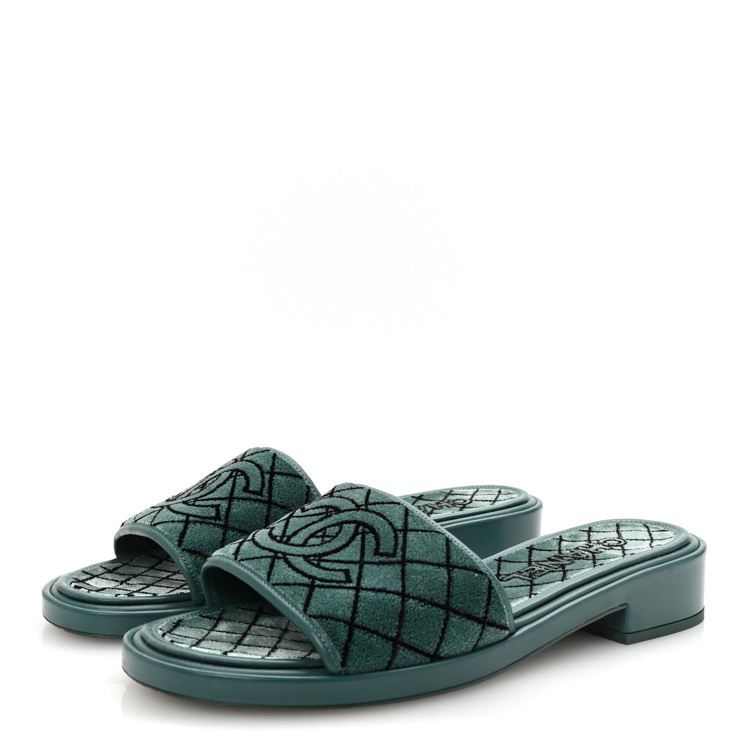 Chanel Embroidered Fabric Calfskin Slide Sandal 41 Green 4 of 10