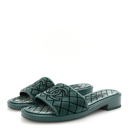 Chanel Embroidered Fabric Calfskin Slide Sandal 41 Green 4 of 10