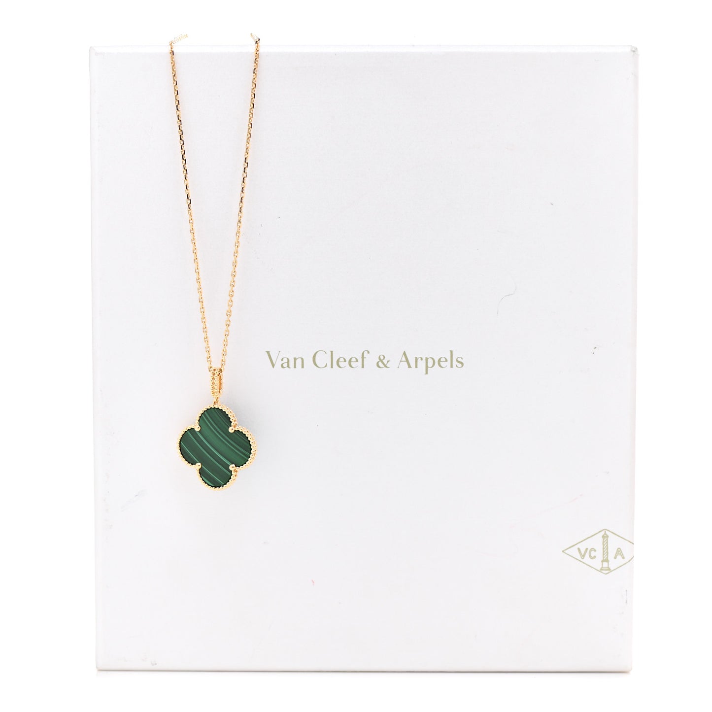 18K Yellow Gold Malachite Magic Alhambra Pendant Necklace