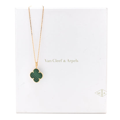 Van Cleef & Arpels 18K Yellow Gold Malachite Magic Alhambra Pendant Necklace 7 of 7