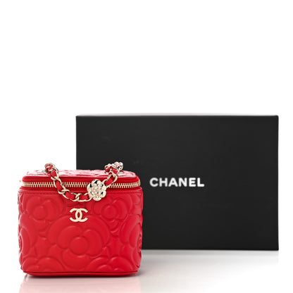 Chanel Lambskin Camellia Embossed Mini Vanity Case With Chain Red 11 of 11