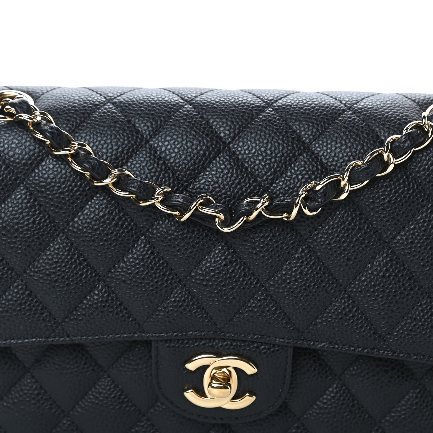 Caviar Quilted Medium Double Flap Black