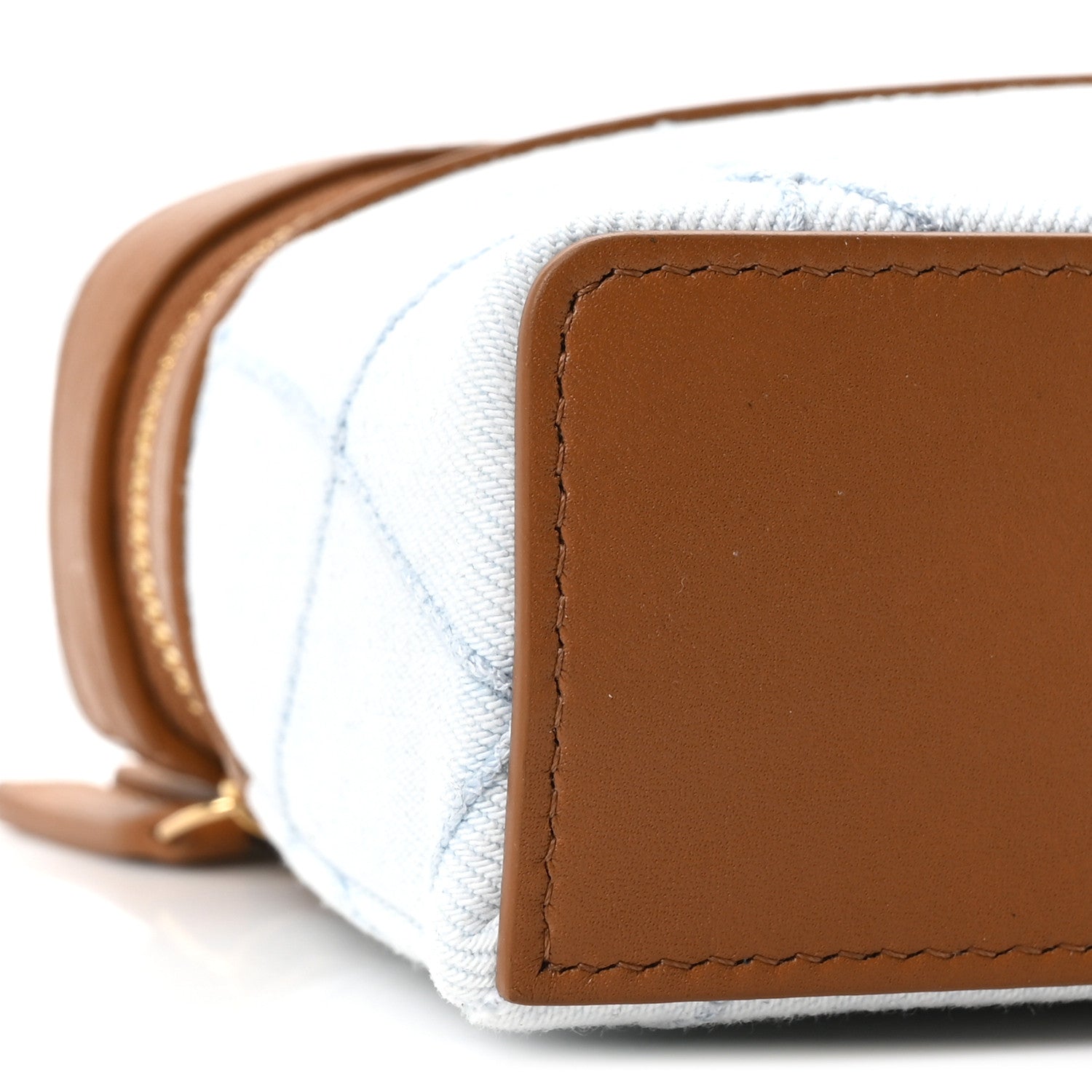 Chanel Washed Denim Calfskin Quilted Top Handle Slim Vanity Case With Chain Blue Brown 9 of 11