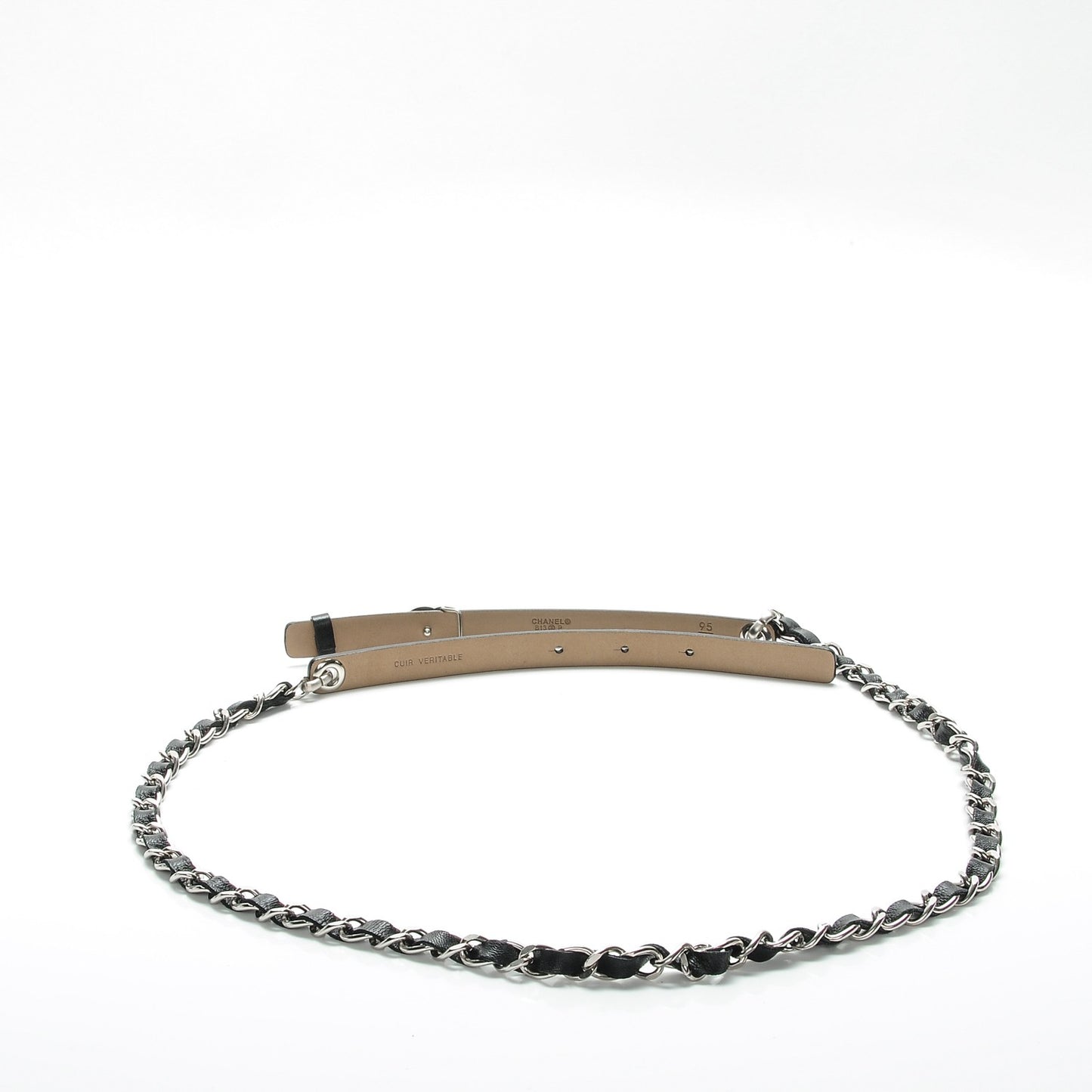 Lambskin CC Chain Belt 95 38 Black Silver