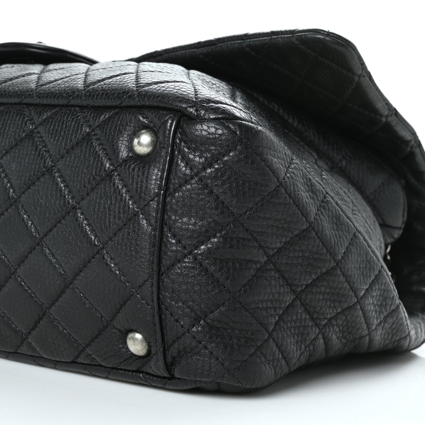 Calfskin Quilted XXL Travel Flap Bag Black