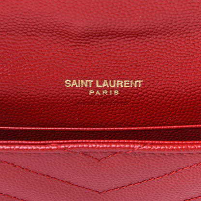Saint Laurent Grain De Poudre Matelasse Chevron Small Monogram Envelope Wallet Rouge Eros 6 of 8