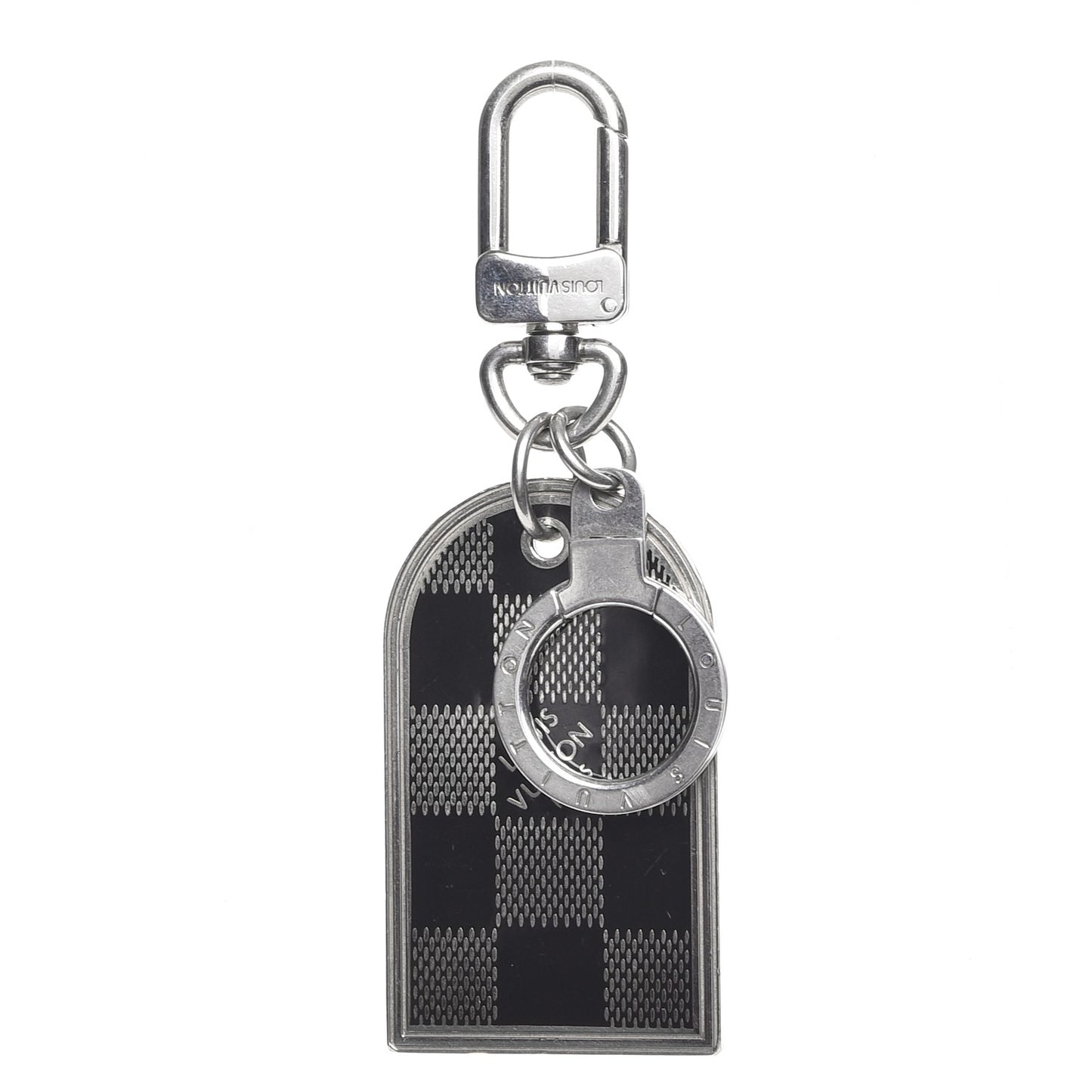 Metal Damier Luggage Tag Key Holder Silver