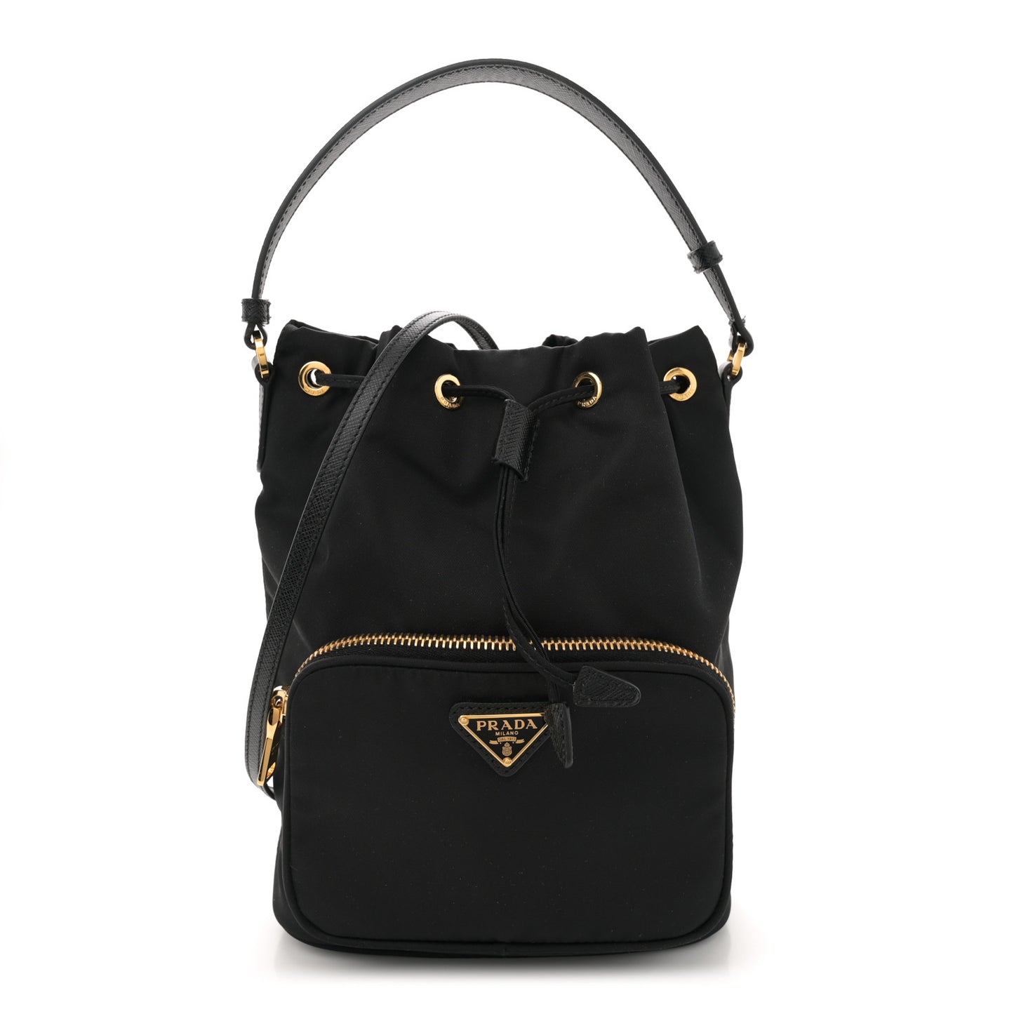 Saffiano Tessuto Nylon Mini Bucket Crossbody Bag Black