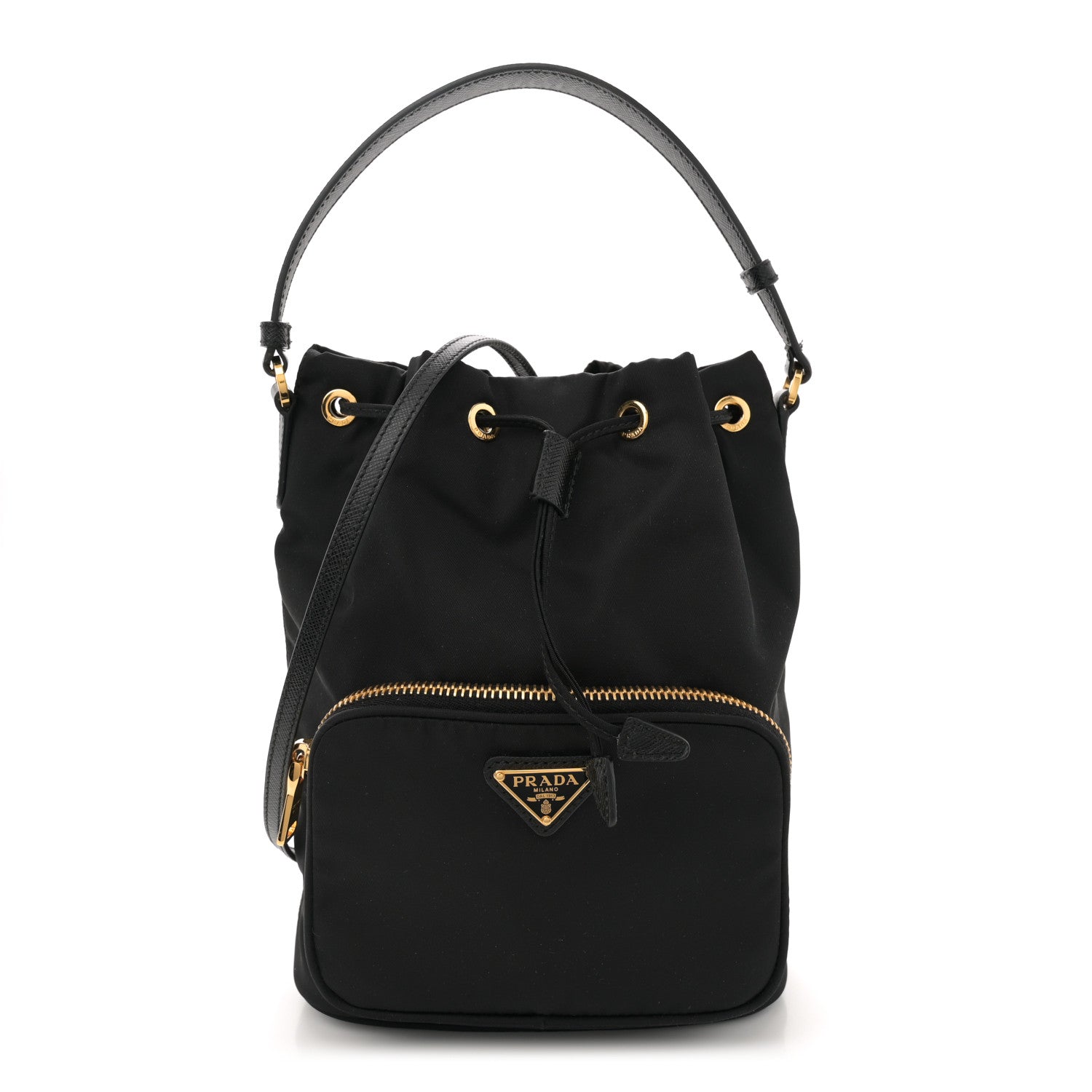 Prada Saffiano Tessuto Nylon Mini Bucket Crossbody Bag Black 1 of 11