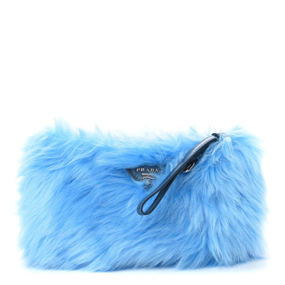 Prada Eco Pelliccia Faux Fur Wristlet Clutch Azzurro 1 of 7