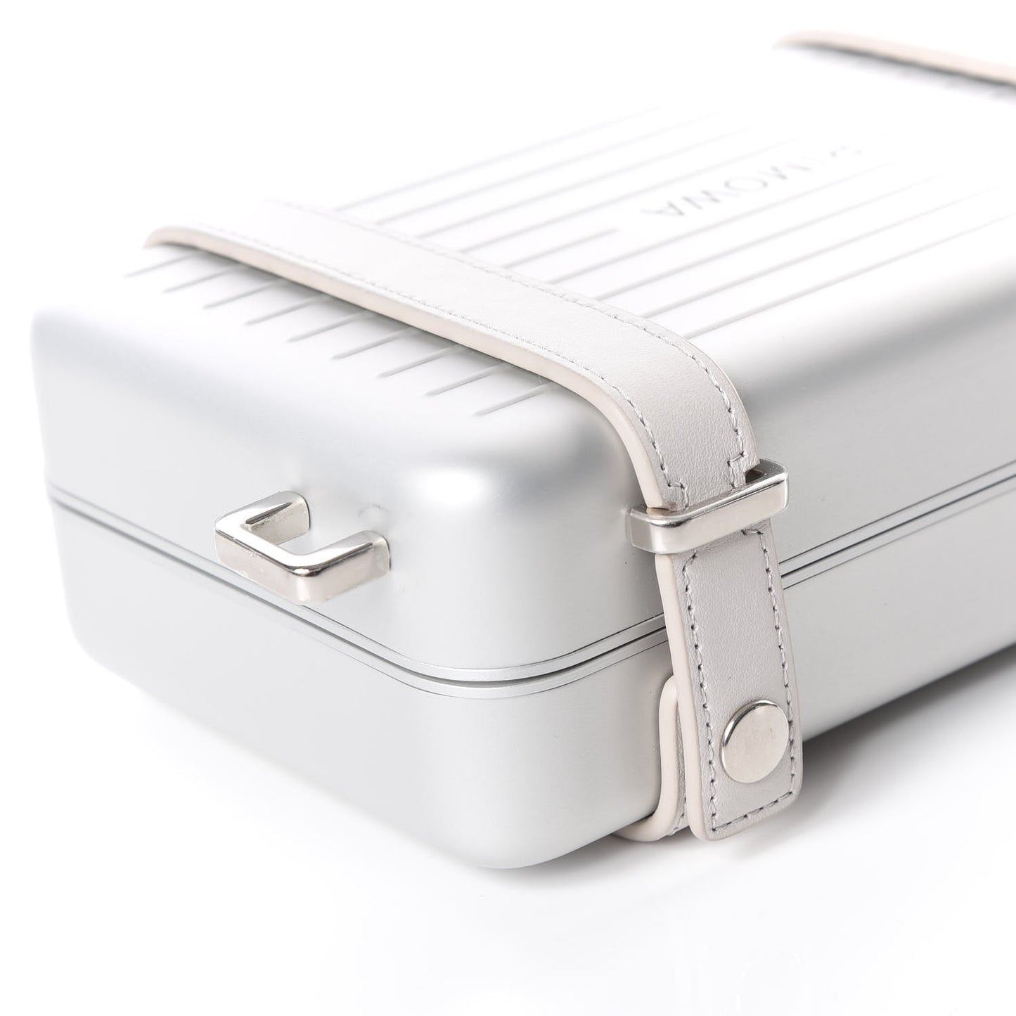 X RIMOWA Aluminum Personal Clutch On Strap Silver