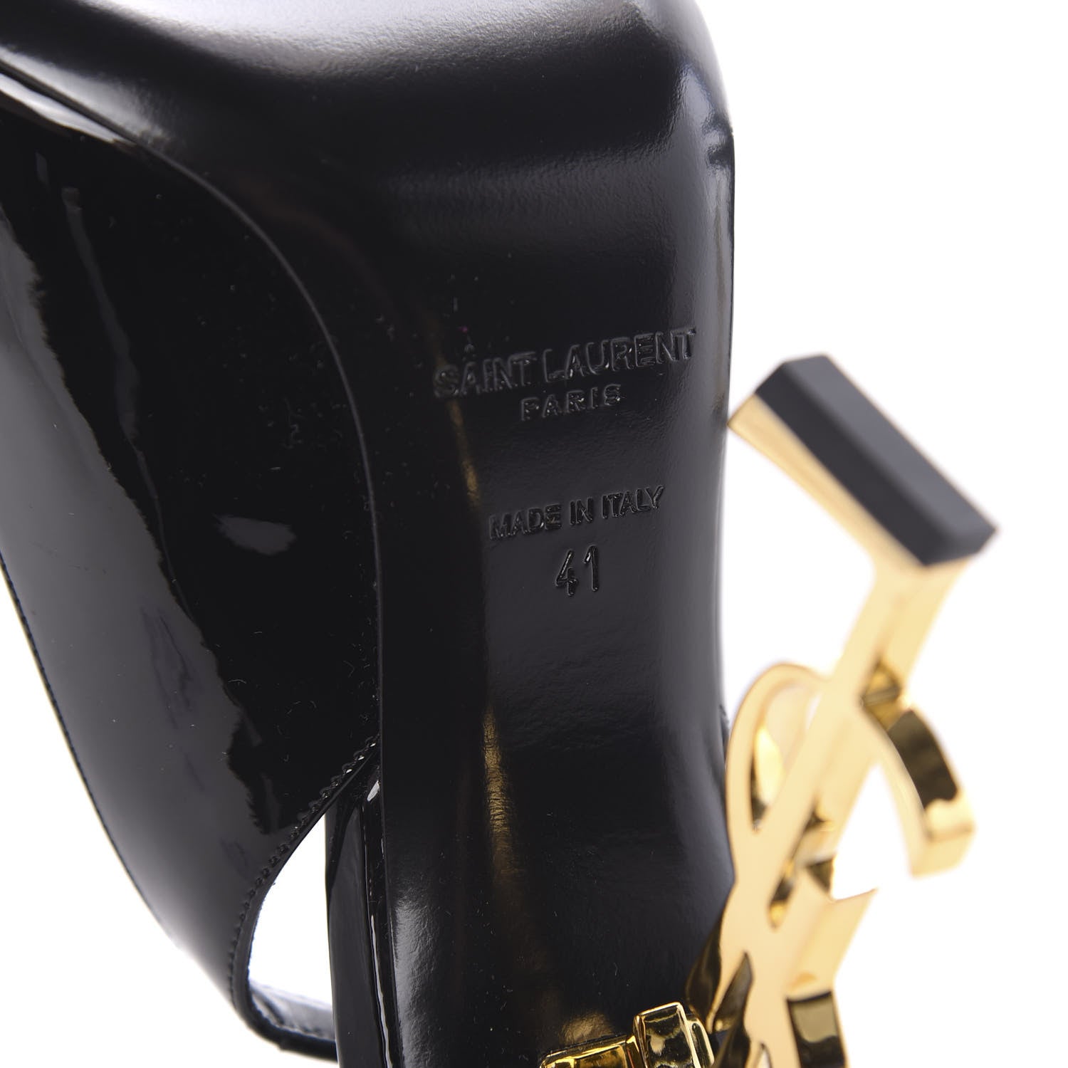 Saint Laurent Patent Opyum 110 Slingback Pumps 41 Black Gold 8 of 9