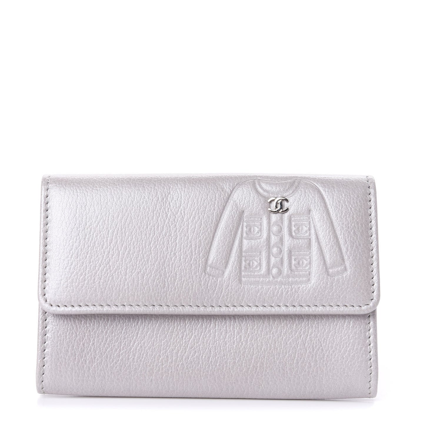 Metallic Goatskin Embossed Jacket Card Holder Silver