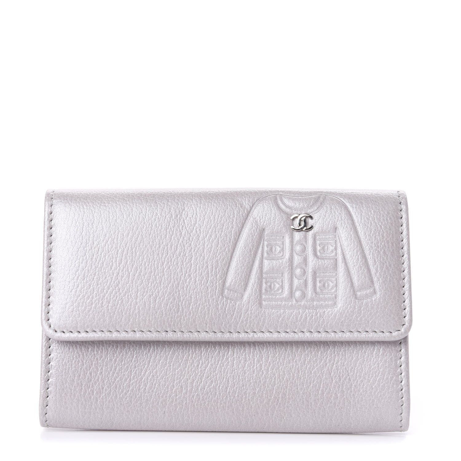 Chanel Metallic Goatskin Embossed Jacket Card Holder Silver 1 of 9