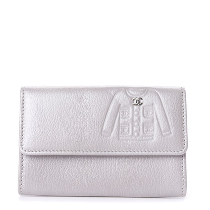 Chanel Metallic Goatskin Embossed Jacket Card Holder Silver 1 of 9