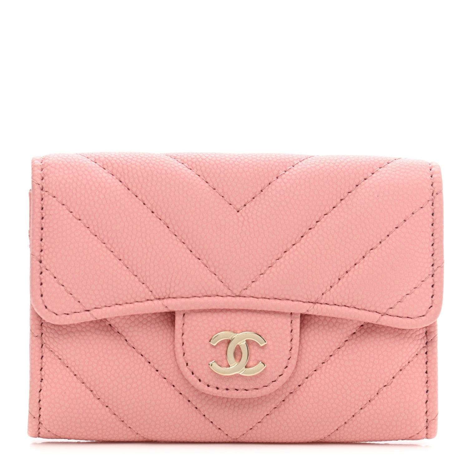Chanel Caviar Flat Chevron Quilted Flap Card Holder Pink 1 of 9