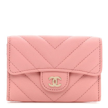 Chanel Caviar Flat Chevron Quilted Flap Card Holder Pink 1 of 9