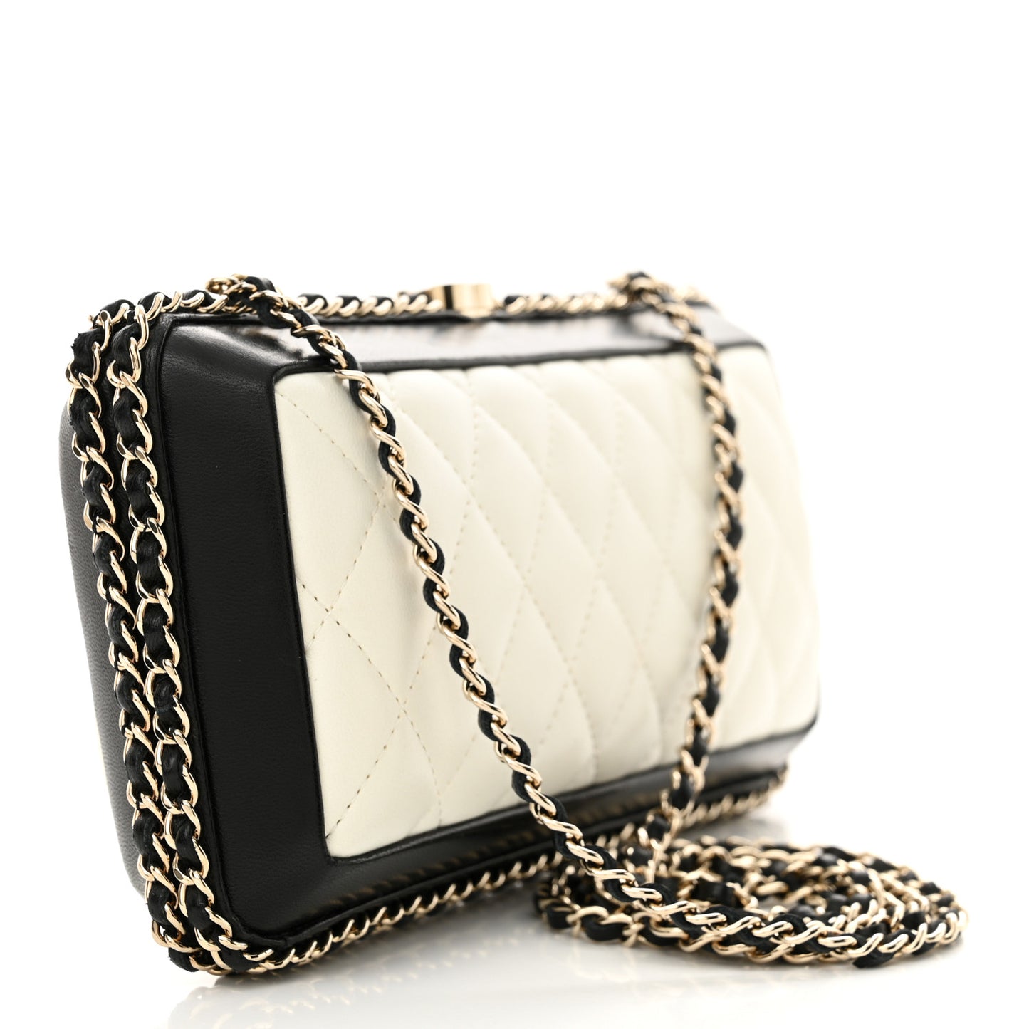 Lambskin Quilted Chain Around White Black