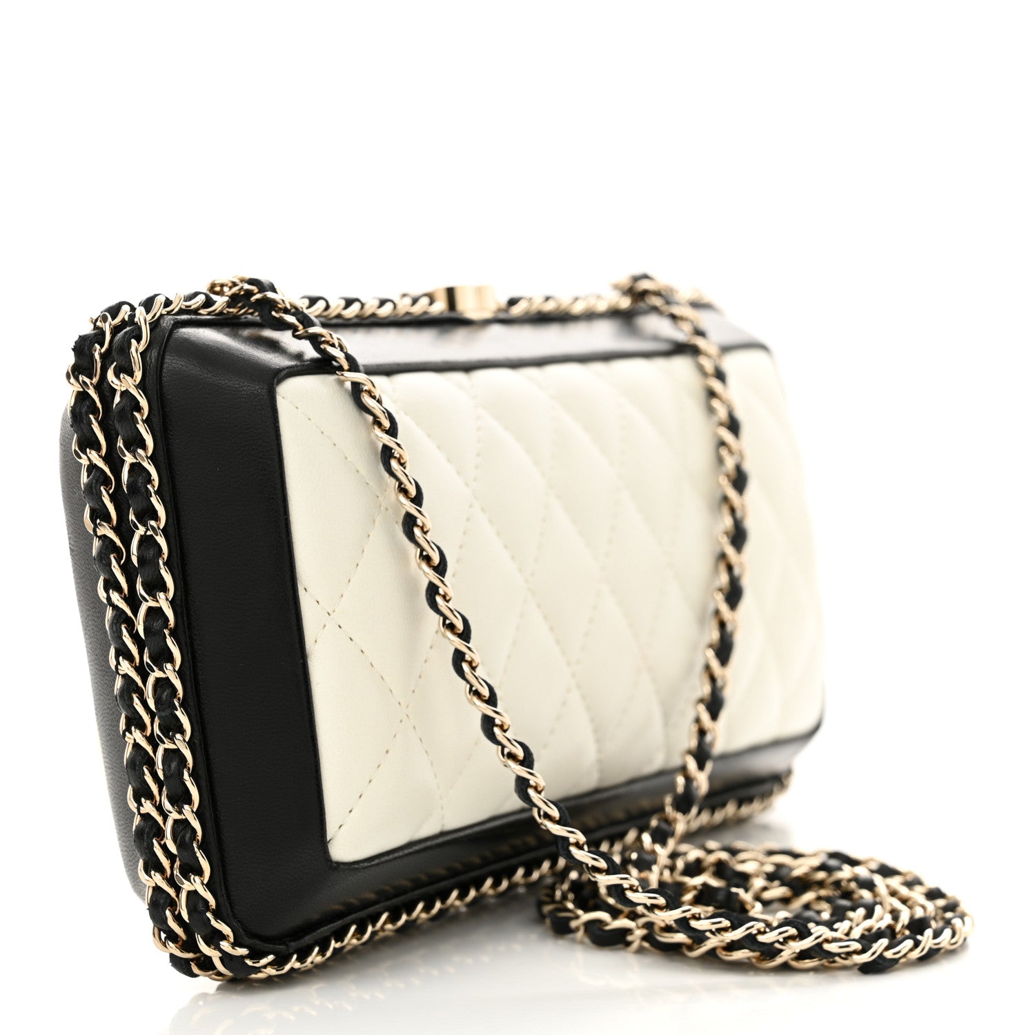 Chanel Lambskin Quilted Chain Around White Black 3 of 10